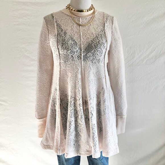 Free People "Coffee In The Morning" Chamoix Lace Tunic Top Size S - Picture 5 of 12